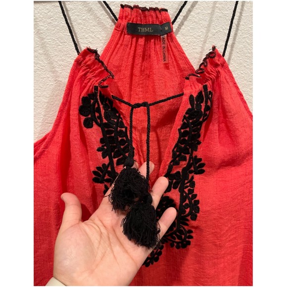 THML Orange Red Embroidered Tank Top - Picture 3 of 4